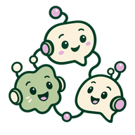 Three smiling AI agents connected in conversation